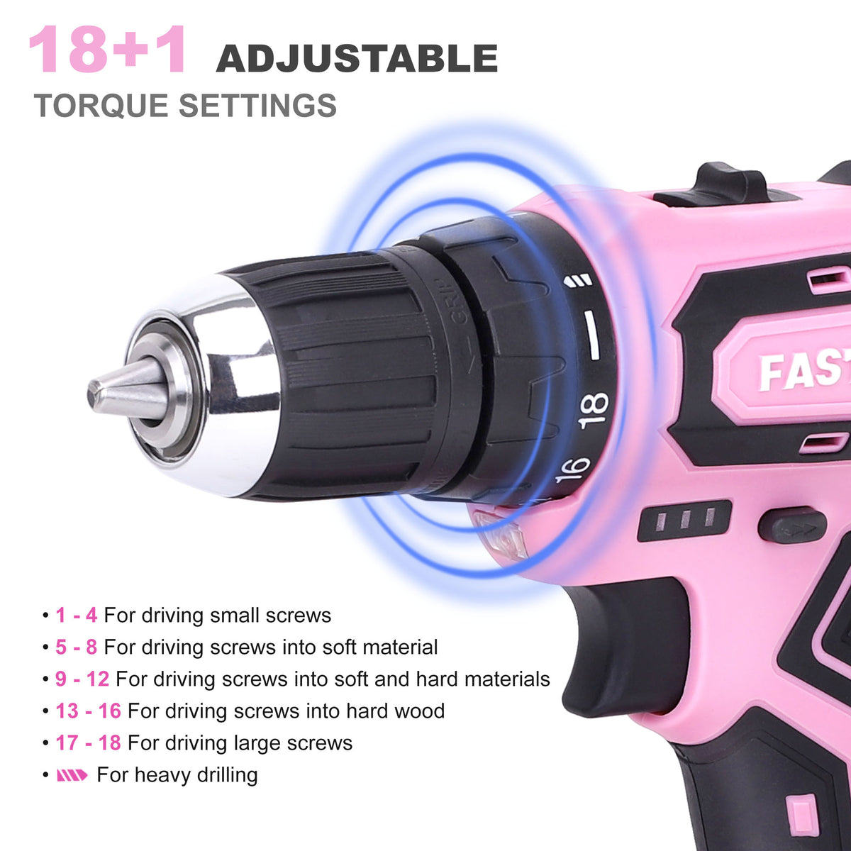 FASTPRO Pink Cordless Drill Driver Set 1 Battery 20V Lithium ion