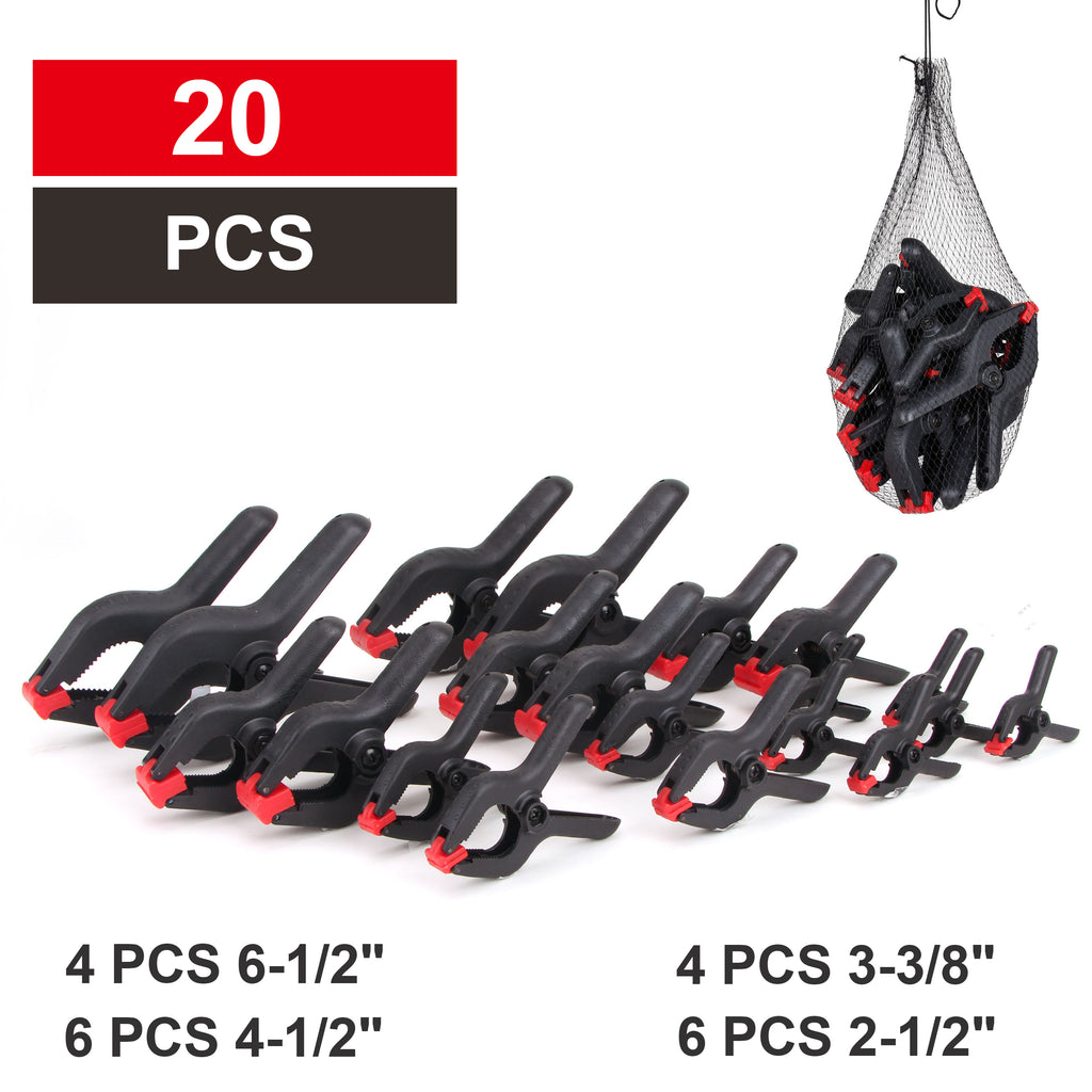 FASTPRO 20-PACK 4-Size Nylon Plastic Spring Clamps with String Bag