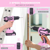 FASTPRO Pink Cordless Drill Driver Set, 1 Battery,20V Lithium-ion