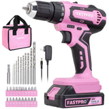 FASTPRO Pink Cordless Drill Driver Set, 1 Battery,20V Lithium-ion